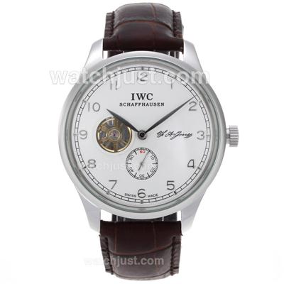 IWC Portuguese F.A Jones Tourbillon Automatic with White Dial-Leather Strap