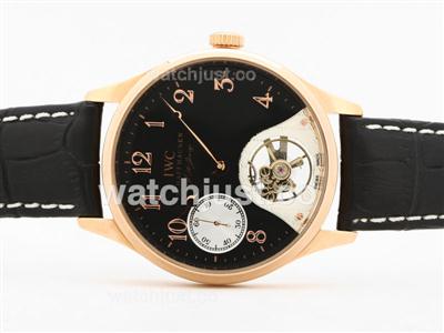 IWC Portuguese F.A Jones Tourbillon Unitas 6497 Movement Manual Winding Rose Gold Case with Black Dial