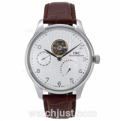 IWC Portuguese F.A Jones Tourbillon Working Power Reserve Automatic with White Dial-Leather Strap