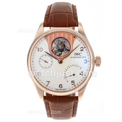 IWC Portuguese F.A Jones Working Tourbillon Power Reserve Manual Winding Rose Gold Case with White Dial