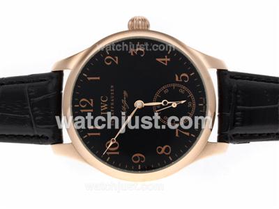 IWC Portuguese Manual Winding Number Markers Rose Gold Case with Black Dial-Leather Strap