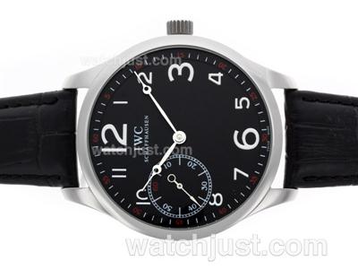 IWC Portuguese Manual Winding Number Markers with Black Dial-Leather Strap