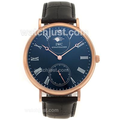 IWC Portuguese Manual Winding Roman Markers Rose Gold Case with Black Dial-Leather Strap