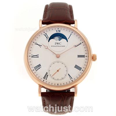 IWC Portuguese Manual Winding Roman Markers Rose Gold Case with White Dial-Leather Strap