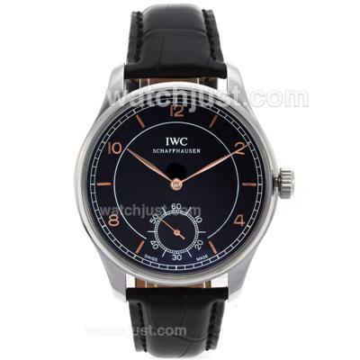 IWC Portuguese Manual Winding Rose Gold Markers with Black Dial-Leather Strap