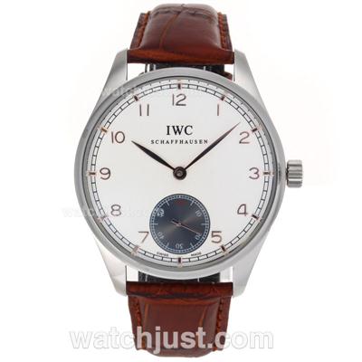 IWC Portuguese Manual Winding Rose Gold Number Markers with White Dial-Leather Strap