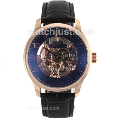 IWC Portuguese Skeleton Automatic Rose Gold Case with Black Dial-Leather Strap