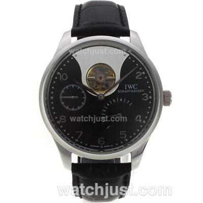 IWC Portuguese Tourbillon Working Power Reserve Automatic with Black Dial-Leather Strap