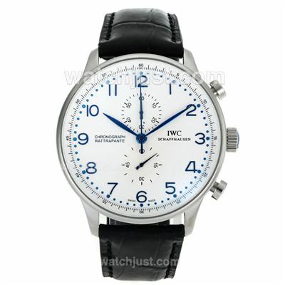 IWC Portuguese Working Chronograph Blue Markers with White Dial-Leather Strap