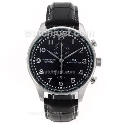 IWC Portuguese Working Chronograph with Black Dial-Leather Strap