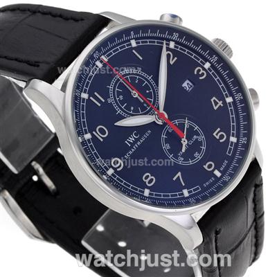 IWC Portuguese Working Chronograph with Black Dial-Leather Strap
