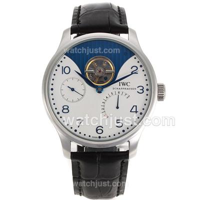 IWC Portuguese Working Power Reserve Automatic Blue Number Markers with White Dial-Leather Strap