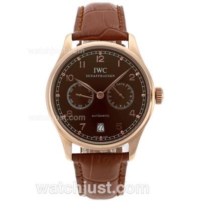 IWC Portuguese Working Power Reserve Automatic Rose Gold Case with Brown Dial-Leather Strap