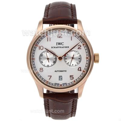 IWC Portuguese Working Power Reserve Automatic Rose Gold Case with White Dial-Leather Strap