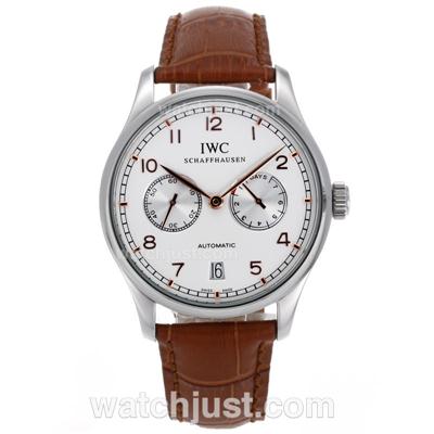IWC Portuguese Working Power Reserve Automatic Rose Gold Markers with White Dial-Leather Strap