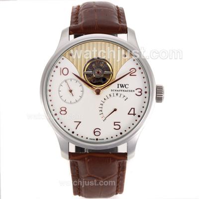 IWC Portuguese Working Power Reserve Automatic Rose Gold Number Markers with White Dial-Leather Strap