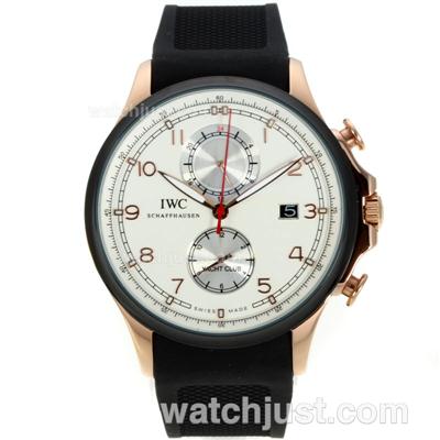 IWC Portuguese Yacht Club Automatic Rose Gold Case PVD Bezel with White Dial-Rubber Strap