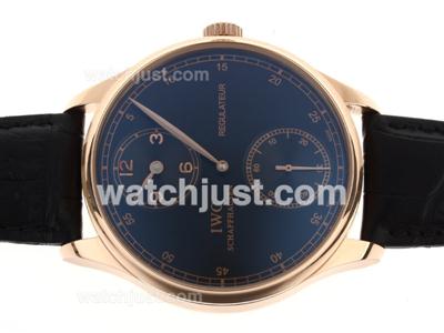 IWC Regulateur Manual Winding Rose Gold Case with Black Dial-Leather Strap