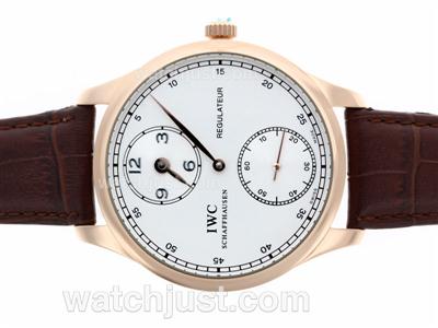 IWC Regulateur Manual Winding Rose Gold Case with White Dial-Leather Strap