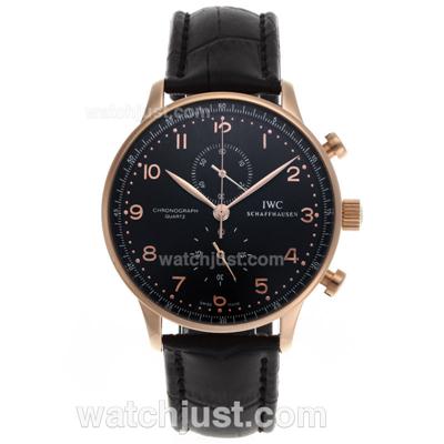IWC Regulateur Working Chronograph Rose Gold Case and Number Markers with Black Dial-Leather Strap