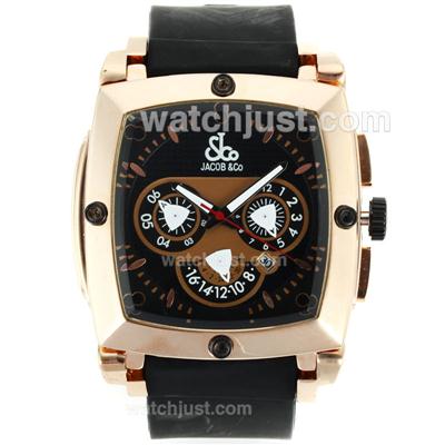 Jacob & Co Automatic Rose Gold Case with Black Dial-Rubber Strap