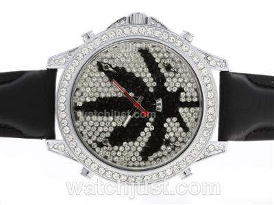 Jacob & Co Classic Five Time Zone Diamond Bezel and Dial with Leather Strap-Black Maple Illustration