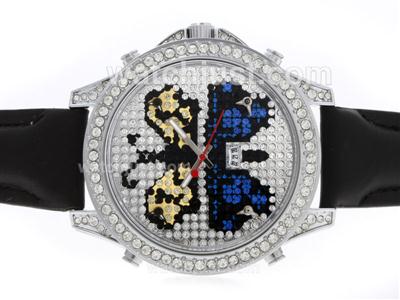 Jacob & Co Classic Five Time Zone Diamond Bezel and Dial with Leather Strap-Butterfly Illustration