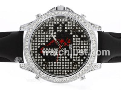 Jacob & Co Classic Five Time Zone Diamond Bezel and Dial with Leather Strap-Scorpion Illustration
