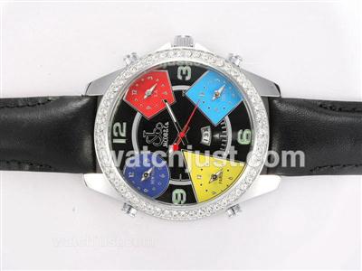 Jacob & Co Classic Five Time Zone Diamond Bezel with Black Dial and Strap