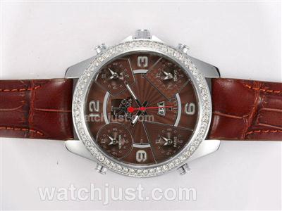 Jacob & Co Classic Five Time Zone Diamond Bezel with Brown Dial and Strap