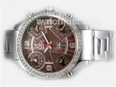 Jacob & Co Classic Five Time Zone Diamond Bezel with Brown Dial