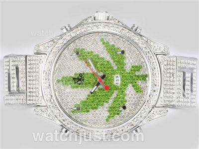 Jacob & Co Classic Five Time Zone Full Diamond with Green Leaf