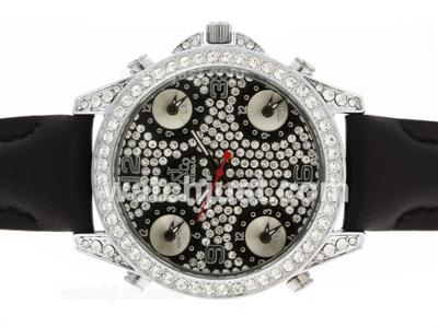 Jacob & Co Classic Five Time Zone Full Diamond with Leather Strap-Mid Size