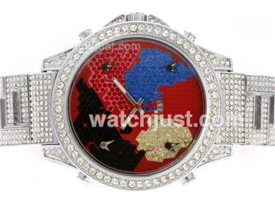 Jacob & Co Classic Five Time Zone Full Diamond with Red Dial