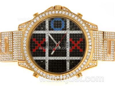Jacob & Co Classic Five Time Zone Full Gold with Full Diamond with Black Dial