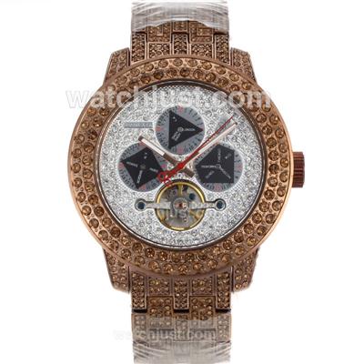 Jacob & Co Rainbow Tourbillon Automatic Full Coffee Gold Diamond Case and White Diamond Dial