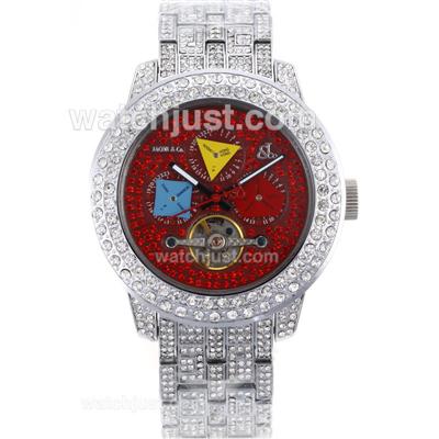 Jacob & Co Rainbow Tourbillon Automatic Full Diamond Case and Red Diamond Dial