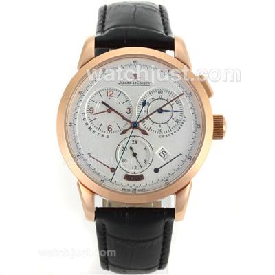 Jaeger-Lecoultre Duometre Automatic Rose Gold Case with White Dial-Leather Strap