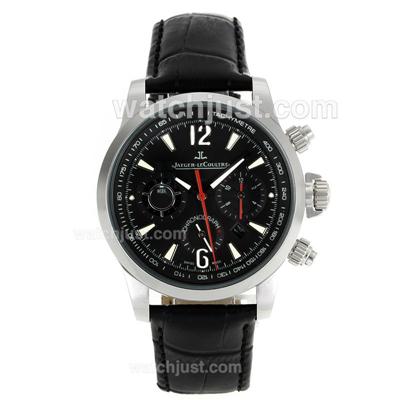 Jaeger-Lecoultre Master Compressor Automatic Stick Markers with Black Dial-Leather Strap