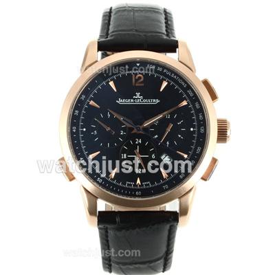 Jaeger-Lecoultre Master Control Automatic Rose Gold Case with Black Dial-Leather Strap