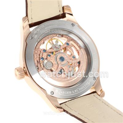 Jaeger-Lecoultre Master Control Automatic Rose Gold Case with Skeleton Dial-Leather Strap