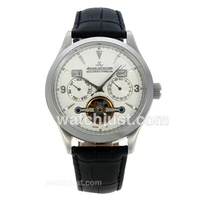 Jaeger-Lecoultre Master Control Perpetural Calendar Tourbillon Automatic with White Dial-Leather Strap