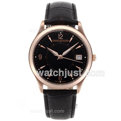 Jaeger-Lecoultre Master Control Rose Gold Case with Black Dial-Leather Strap