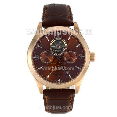 Jaeger-Lecoultre Master Control Tourbillon Working Power Reserve Automatic Rose Gold Case with Brown Dial-Leather Strap