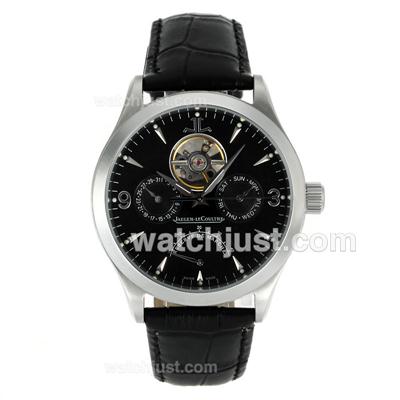 Jaeger-Lecoultre Master Control Tourbillon Working Power Reserve Automatic with Black Dial-Leather Strap