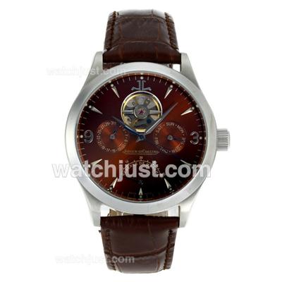 Jaeger-Lecoultre Master Control Tourbillon Working Power Reserve Automatic with Brown Dial-Leather Strap