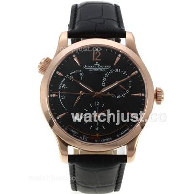Jaeger-Lecoultre Master Control Working Power Reserve Automatic Rose Gold Case with Black Dial-18K Plated Gold Movement