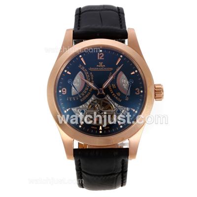 Jaeger-LeCoultre Master Tourbillon Working Power Reserve Automatic Rose Gold Case with Black Dial-Leather Strap