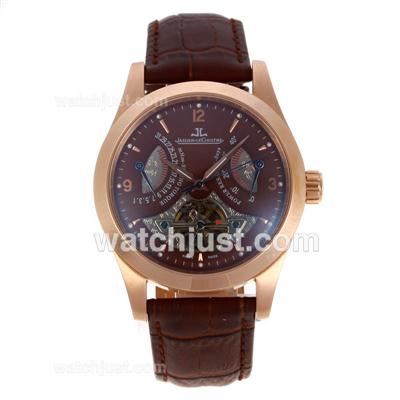 Jaeger-LeCoultre Master Tourbillon Working Power Reserve Automatic Rose Gold Case with Brown Dial-Leather Strap