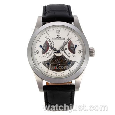 Jaeger-LeCoultre Master Tourbillon Working Power Reserve Automatic with White Dial-Leather Strap
